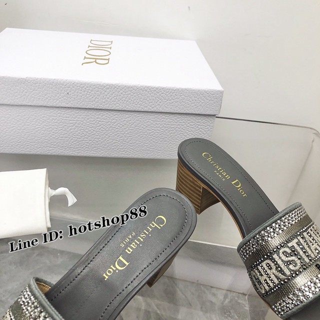 Dior老花刺繡系列涼拖 2022升級款DIOR早春新款提花刺繡鑲鑽高跟拖鞋 dx3649